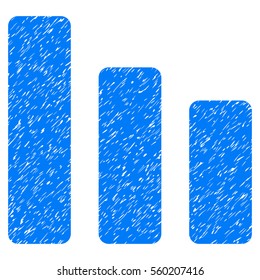 Bar Chart Decrease grainy textured icon for overlay watermark stamps. Flat symbol with scratched texture. Dotted vector blue ink rubber seal stamp with grunge design on a white background.