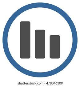 Bar Chart Decrease vector bicolor rounded icon. Image style is a flat icon symbol inside a circle, cobalt and gray colors, white background.
