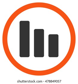 Bar Chart Decrease vector bicolor rounded icon. Image style is a flat icon symbol inside a circle, orange and gray colors, white background.