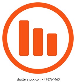 Bar Chart Decrease vector rounded icon. Image style is a flat icon symbol inside a circle, orange color, white background.