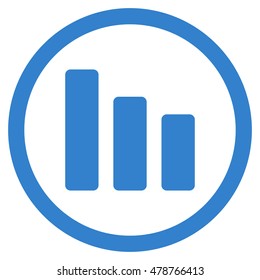 Bar Chart Decrease vector rounded icon. Image style is a flat icon symbol inside a circle, cobalt color, white background.