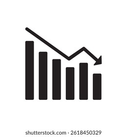 Gráfico de barras com uma sobreposição de gráfico de linhas decrescente, simbolizando perda financeira, queda de desempenho ou tendências de dados negativas. Ideal para apresentações, painéis, relatórios econômicos e visuais de aviso.