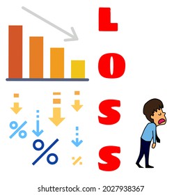 bar chart design that progresses down, suffers losses, and employees who are disappointed with the results of their trades