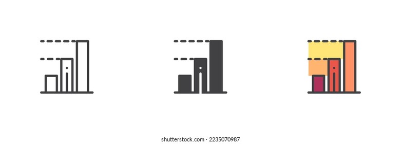Bar chart diagram different style icon set. Line, glyph and filled outline colorful version, outline and filled vector sign. Symbol, logo illustration. Vector graphics