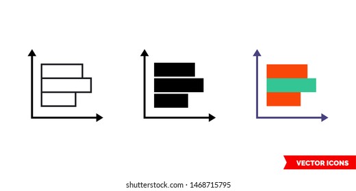 Bar chart diagram icon of 3 types: color, black and white, outline. Isolated vector sign symbol.