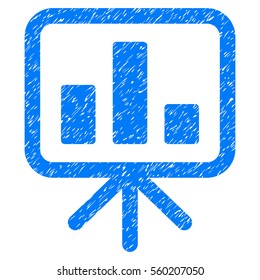 Bar Chart Display grainy textured icon for overlay watermark stamps. Flat symbol with unclean texture. Dotted vector blue ink rubber seal stamp with grunge design on a white background.