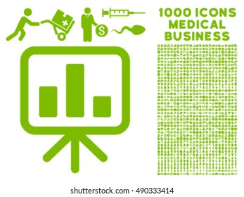 Bar Chart Display icon with 1000 medical business eco green vector design elements. Set style is flat symbols, white background.