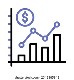 Bar chart and dollar coin representing the analysis and interpretation of financial data, financial data analysis vector