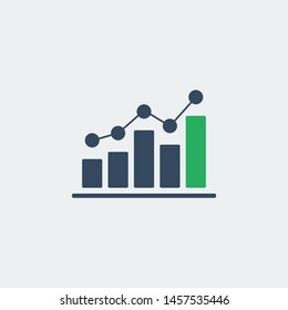 bar chart with up dots trend, vector icon or pictogram