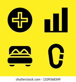 bar chart, double bed, carabiner and add vector icon set. Sample icons set for web and graphic design