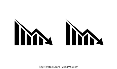 Bar chart with downward arrow icon. Financial crisis concept. Economy downturn and loss symbol