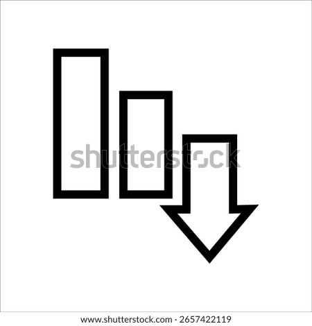 Bar chart with downward arrow icon, symbol of decline, financial loss, or performance drop.	