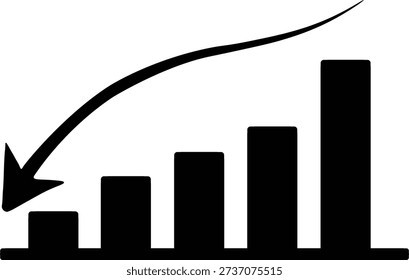 Bar Chart With Downward Trend Arrow Icon Representing Declining Performance, Risk Signals, Market Correction And Financial Downturn Analysis Vector Illustration