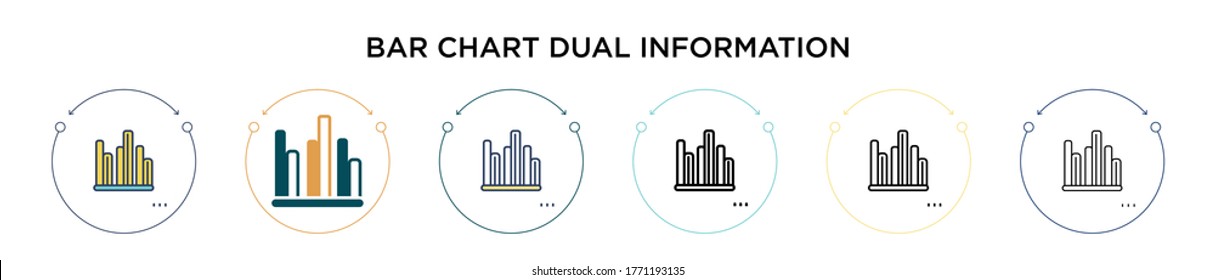 Icono de información dual de gráfico de barras en el estilo relleno, delgado, contorno y trazo. Ilustración vectorial de dos gráficos de barras negras y coloreadas, los diseños de iconos vectoriales de información doble pueden utilizarse para móviles,