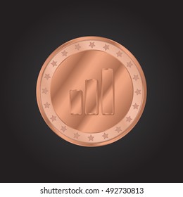 Bar Chart embossed realistic bronze coin precious Icon / Logo Design