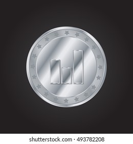 Bar Chart embossed realistic silver / platinum coin precious Icon / Logo Design