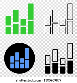 Bar chart EPS vector icon with contour, black and colored versions. Illustration style is flat iconic symbol on chess transparent background.