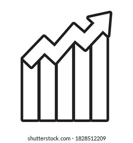 gráfico de barras con flecha financiera hacia arriba sobre fondo blanco, estilo de línea, ilustración vectorial