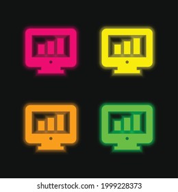 Bar Chart four color glowing neon vector icon