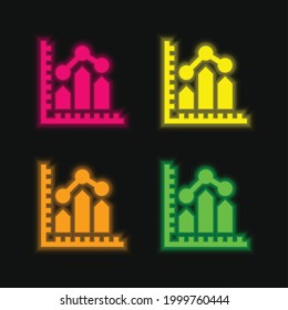 Gráfico de barras cuatro color brillante icono vector neón