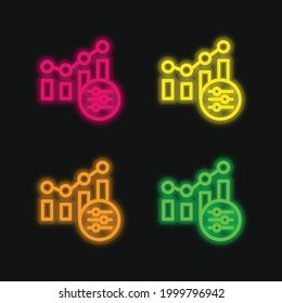 Bar Chart four color glowing neon vector icon