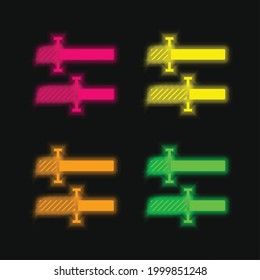 Bar Chart four color glowing neon vector icon