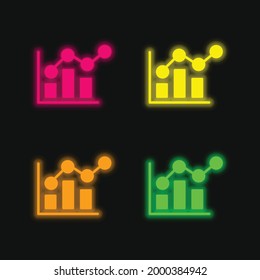 Bar Chart four color glowing neon vector icon