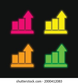 Balkendiagramm mit vier farbglänzenden Neonvektorsymbol