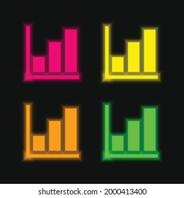 Gráfico de barras cuatro color brillante icono vector neón