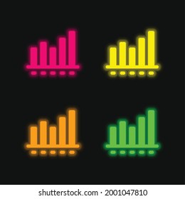 Bar Chart four color glowing neon vector icon