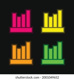 Gráfico de barras cuatro color brillante icono vector neón
