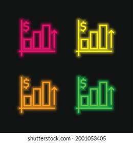 Balkendiagramm mit vier farbglänzenden Neonvektorsymbol