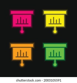 Balkendiagramm mit vier farbglänzenden Neonvektorsymbol
