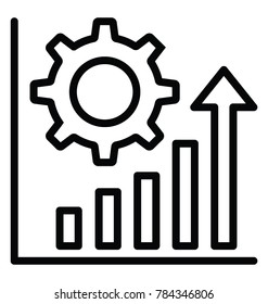 A Bar Chart With Gear, Increase Productivity Line Icon