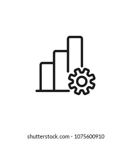 Bar chart with gear line icon. Growth; increase; diagram. Data analysis concept. Can be used for topics like digital technology; programming; research.
