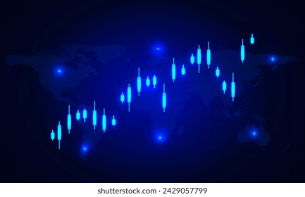 Bar chart glow with the map for stock Digital concept financial vector illustration