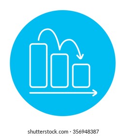 Bar Chart Going Down Line Icon For Web, Mobile And Infographics. Vector White Icon On The Light Blue Circle Isolated On White Background.