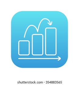Bar chart going upward line icon for web, mobile and infographics. Vector white icon on the blue gradient square with rounded corners isolated on white background.