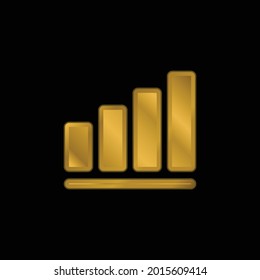Gráfico de barras icono metálico chapado en oro o vector de logotipo