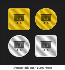 Bar chart gold and silver metallic coin logo icon design