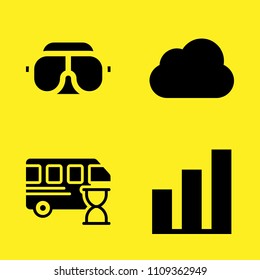 bar chart, googles, cloud computing and bus vector icon set. Sample icons set for web and graphic design