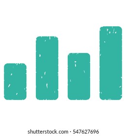 Bar Chart grainy textured icon for overlay watermark stamps. Flat symbol with scratched texture. Dotted vector cyan ink rubber seal stamp with grunge design on a white background.