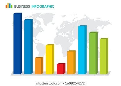 Bar Chart Graph Diagram Statistic Business Annual report colorful Infographic on world globe background : illustration vector
