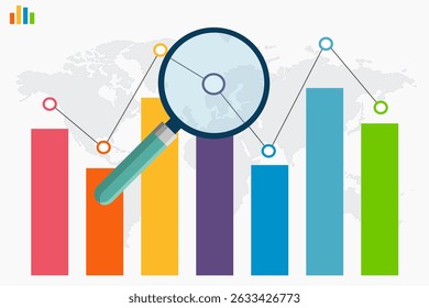 Bar Chart Graph Diagram Statistic Business Annual report colorful Infographic on world globe background : illustration vector
