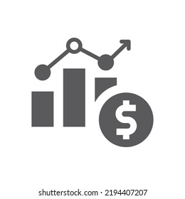 Gráfico de barras o gráfico con símbolo de dólar. Crecimiento financiero, análisis de dinero llenó el icono vectorial.