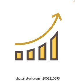 Bar chart or bar graph increasing vector icon with up arrow. Statistical data of stock, financial in business. Concept for profit, growth or success. Graphic element for report, presentation. 48x48 px