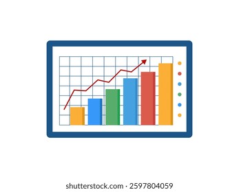 Bar Chart Graph on Tablet Screen Data Analysis Arrow Line Financial Business Growth Concept