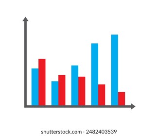 Bar chart graph for statistic flat vector. Diagram, bar, chart, template, presentation, data, infographic. Can use for infographic, web design, poster. Vector isolated on white background.