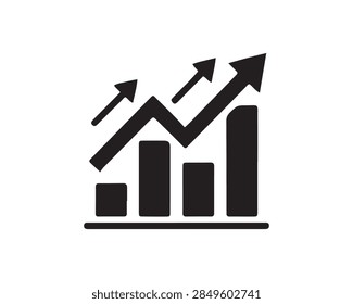 Bar chart graph with upward arrows representing business growth black white trend line financial analysis data visualization performance graph market trend economic development business repo
