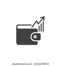 Bar chart growing out of a wallet vector icon. filled flat sign for mobile concept and web design. Growth Fund glyph icon. Investment accounts symbol, logo illustration. Vector graphics